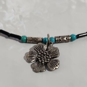 Turquoise and Silver Southwestern Necklace with Nature Motifs